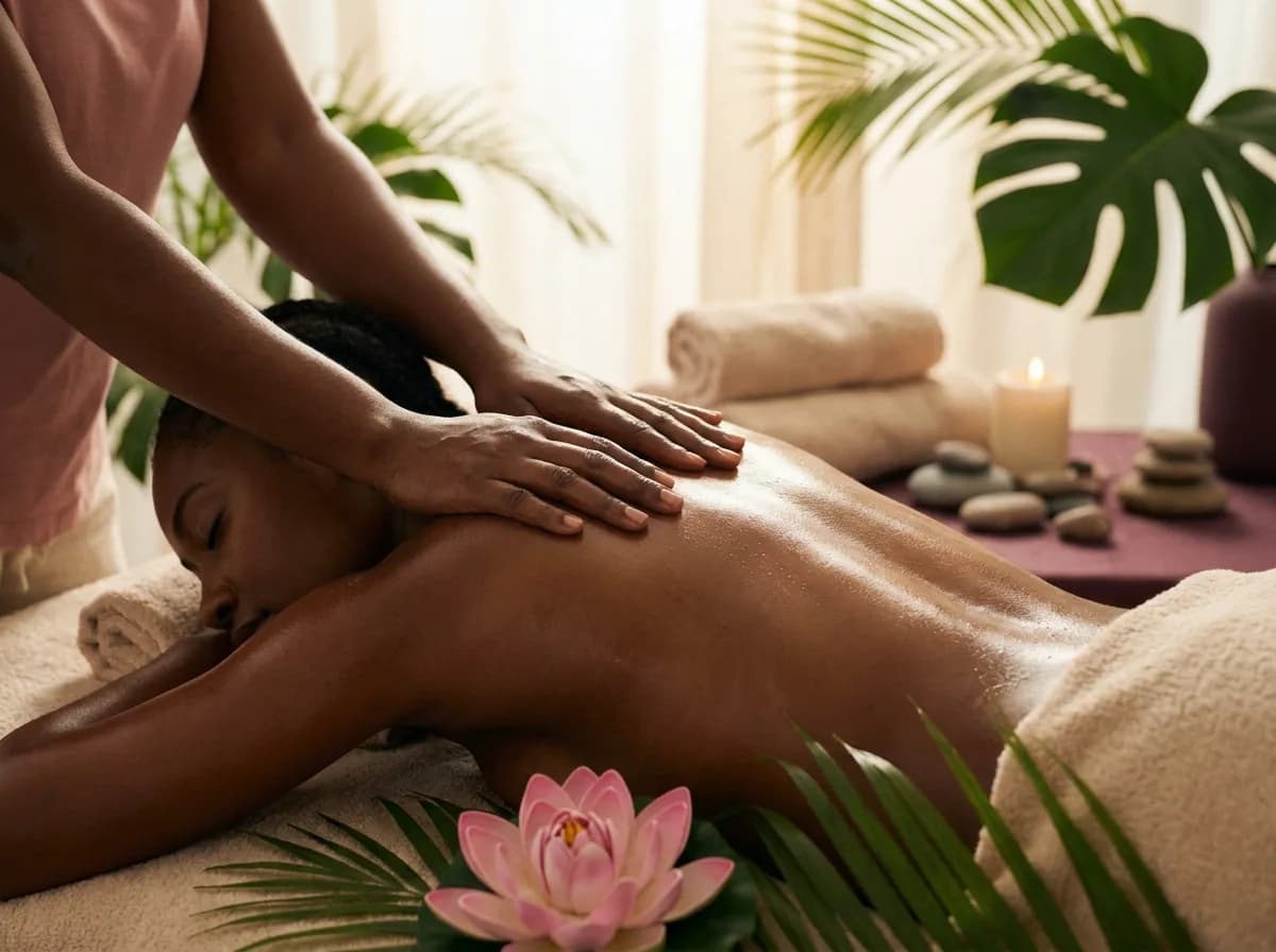 Massage du dos à l'huile chaude au centre Fleur de Lotus à Baillif